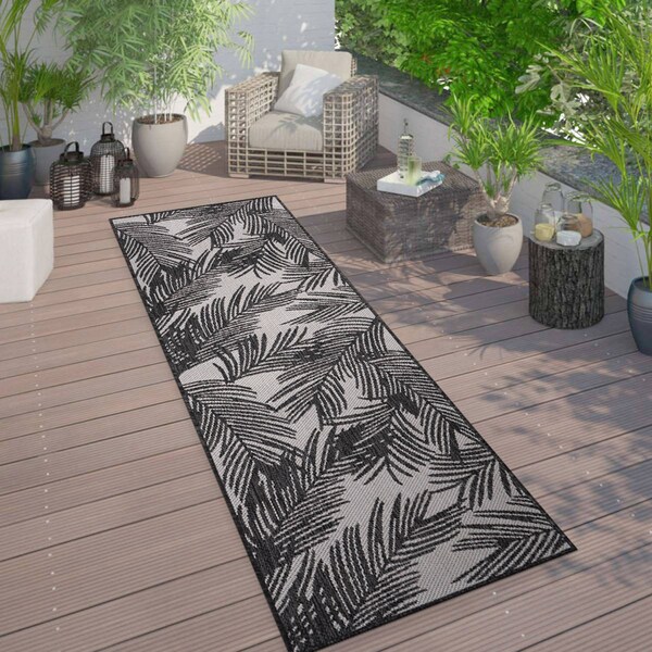 World Rug Gallery Contemporary Distressed Leaves Textured Flat Weave Indoor/Outdoor Area Rug 2' x 7' Black 117BLACK2X7 - main